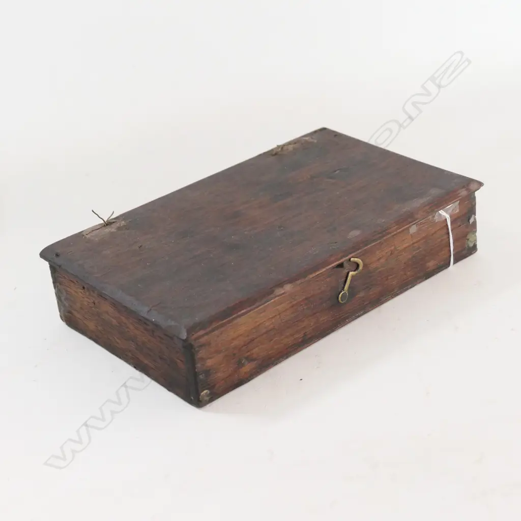 OAK CASED STEEL BEAM BALANCE w BRASS PANS (MARKED ROYAL, HIS MAJESTY'S LETTERS PATENT) w 3 BRASS WEIGHTS Image 1++